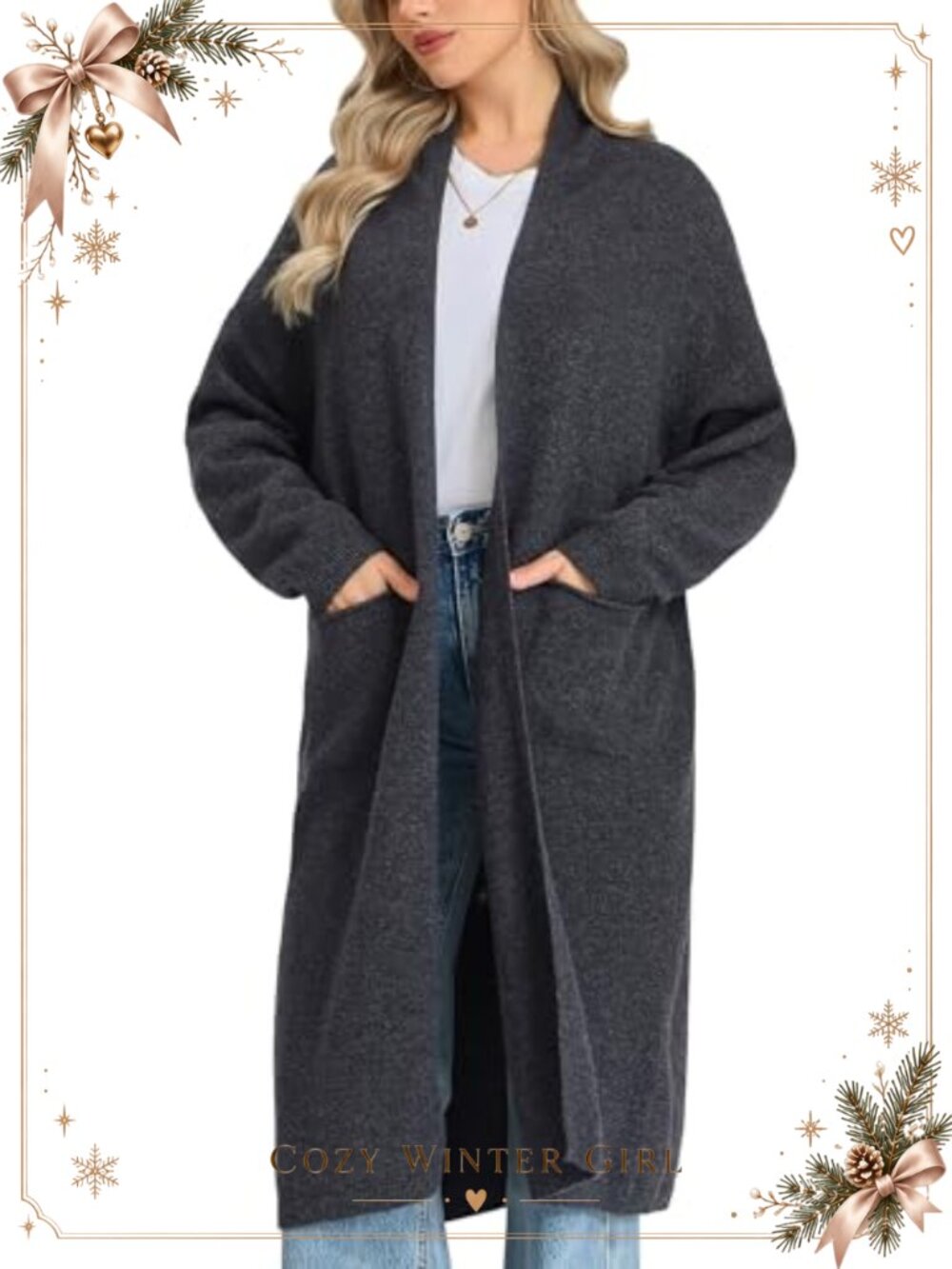 100% Merino Wool Long Open Front Cardigan Sweater